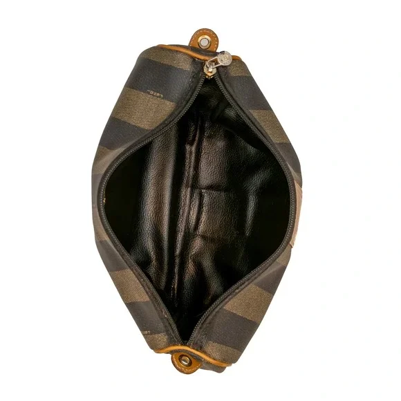 Fendi Vintage Pequin Stripe Coated Canvas Crossbody Shoulder‎ Bag Brown Tan